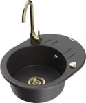 Mexen Kevin chiuvetă de granit cu o cuvă și scurgător, cu baterie de bucătărie Telma, negru cu pete - 6517-76-670200-50 (6517-76-670200-50)