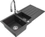 Mexen Andres chiuvetă de bucătărie din granit cu 1, 5 compartimente cu scurgător și baterie de bucătărie Savita, negru cu (6515-76-672601-00)
