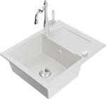 Mexen Enzo Chiuvetă granitată cu 1 compartiment cu scurgător și baterie de bucătărie Carla, albă - 6506-20-670700-00 (6506-20-670700-00)