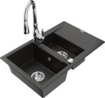 Mexen Gaspar chiuvetă de granit cu 1, 5 cuve și scurgător, cu baterie de bucătărie Savita, negru/auriu - 6507-75-672601-00 (6507-75-672601-00)