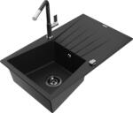 Mexen Cesar chiuvetă de granit cu 1 compartiment și scurgător și baterie de bucătărie Flora, negru - 6514-77-670401-07-B (6514-77-670401-07-B)