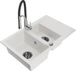 Mexen Gaspar chiuvetă de granit cu 1, 5 cuve, cu scurgător și baterie de bucătărie Aster, alb - 6507-20-73450-07-B (6507-20-73450-07-B)