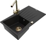 Mexen Cesar chiuvetă de bucătărie din granit cu 1 compartiment cu picurător și baterie Duero, negru - 6514-77-671600-50 (6514-77-671600-50)