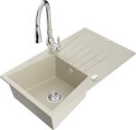 Mexen Cesar chiuvetă de granit cu 1 compartiment cu scurgător și baterie de bucătărie Savita, bej - 6514-69-672601-00 (6514-69-672601-00)