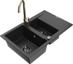 Mexen Gaspar chiuvetă de granit cu 1, 5 cuve cu scurgător și baterie de bucătărie Telma, negru - 6507-77-670200-50-B (6507-77-670200-50-B)