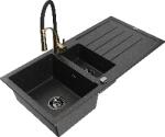 Mexen Andres chiuvetă de granit cu 1, 5 camere cu scurgător și baterie de bucătărie Aster, negru/argintiu - 6515-73-73450-57-B (6515-73-73450-57-B)