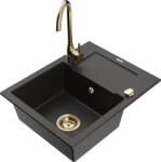 Mexen Enzo chiuvetă de granit cu 1 compartiment cu scurgător și baterie de bucătărie Telma, negru/auriu - 6506-75-670200-50 (6506-75-670200-50)