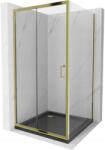 Mexen Apia cabina de duș cu uși glisante 90 x 90 cm, transparentă, aurie + cadă de duș Flat, neagră (840-090-090-50-00-4070G)