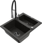 Mexen Carlos chiuvetă de bucătărie din granit, 1, 5 compartimente, cu baterie de bucătărie Aster, negru/or metalizat auriu (6518-75-73450-07-B)