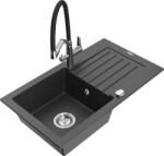 Mexen Pablo chiuvetă de granit cu 1 cuvă și picurător și baterie pentru bucătărie Duo, negru cu pete - 6510-76-671701-07 (6510-76-671701-07)
