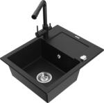 Mexen Enzo chiuvetă de granit cu 1 cuvă și scurgător și baterie de bucătărie Duero, negru - 6506-77-671600-70 (6506-77-671600-70)