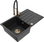 Mexen Bruno chiuvetă de granit cu o cuvă și scurgător, cu baterie de bucătărie Aster, negru/argintiu metalizat (6513-73-73450-57-G)