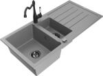 Mexen Andres chiuvetă de granit cu 1, 5 compartimente cu scurgător și baterie de bucătărie Carla, gri - 6515-71-670700-70-B (6515-71-670700-70-B)