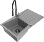 Mexen Cesar chiuvetă de granit cu 1 compartiment și picurător și baterie de bucătărie Aster, gri - 6514-71-73450-07-B (6514-71-73450-07-B)