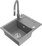 Mexen Enzo chiuvetă de bucătărie din granit cu 1 compartiment cu scurgător și baterie Savita, gri - 6506-71-672601-71 (6506-71-672601-71)