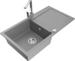 Mexen Leo chiuvetă de granit cu o cuvă și scurgător și baterie de bucătărie Rita, gri - 6501-71-670300-00 (6501-71-670300-00)