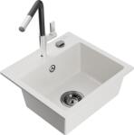 Mexen Milo chiuvetă de granit cu 1 compartiment și baterie de bucătărie Flora, alb - 6505-20-670401-07-B (6505-20-670401-07-B)
