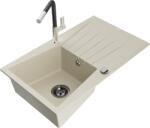 Mexen Cesar chiuvetă de granit cu 1 compartiment cu picurător și baterie de bucătărie Flora, bej - 6514-69-670401-07-B (6514-69-670401-07-B)