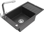 Mexen Elias chiuvetă din granit cu 1 cuvă cu picurător și baterie de bucătărie Duero, negru stropit - 6511-76-671600-00 (6511-76-671600-00)