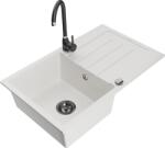 Mexen Bruno chiuvetă de bucătărie din granit cu 1 compartiment cu scurgător și baterie de bucătărie Telma, albă (6513-20-670200-70)