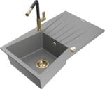 Mexen Cesar chiuvetă de granit cu 1 bazin cu scurgător și baterie de bucătărie Flora, gri - 6514-71-670401-57-G (6514-71-670401-57-G)