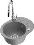Mexen Kevin chiuvetă de bucătărie din granit cu o cuvă și scurgător, cu baterie Savita, gri - 6517-71-672601-00 (6517-71-672601-00)