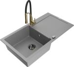 Mexen Leo chiuvetă de granit cu 1 cuvă cu scurgător și baterie de bucătărie Aster, gri - 6501-71-73450-57-B (6501-71-73450-57-B)