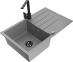 Mexen Bruno chiuvetă de granit cu 1 cuvă cu picurător și baterie de bucătărie Rita, gri - 6513-71-670300-70-B (6513-71-670300-70-B)
