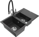 Mexen Gaspar chiuvetă de bucătărie din granit cu 1, 5 compartimente, cu scurgător și baterie Duo, negru pătat (6507-76-671701-07)