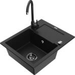 Mexen Enzo chiuvetă de granit cu o singură cuvă, cu scurgător și robinet de bucătărie Telma, negru - 6506-77-670200-70-B (6506-77-670200-70-B)