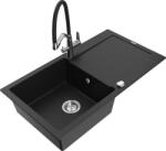 Mexen Leo chiuvetă de granit cu 1 compartiment, cu scurgător și baterie de bucătărie Duo, negru - 6501-77-671701-07 (6501-77-671701-07)