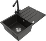 Mexen Bruno chiuvetă granită cu o singură cuvă cu scurgător și baterie de bucătărie Duero, negru/auriu metalizat (6513-75-671600-70)
