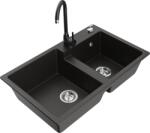 Mexen Tomas chiuvetă de granit cu 2 compartimente și baterie de bucătărie Telma, negru/auriu metalic - 6516-75-670200-70 (6516-75-670200-70)