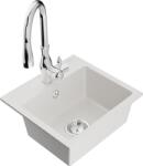 Mexen Milo chiuvetă de granit cu 1 compartiment cu baterie de bucătărie Savita, alb - 6505-20-672601-00 (6505-20-672601-00)