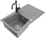 Mexen Cesar chiuvetă de granit cu un compartiment, cu picurător și baterie de bucătărie Carla, gri - 6514-71-670700-70 (6514-71-670700-70)