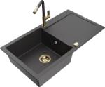 Mexen Leo chiuvetă de granit cu 1 compartiment cu scurgător și baterie de bucătărie Flora, negru cu pete (6501-76-670401-75-G)