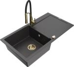 Mexen Leo chiuvetă de bucătărie din granit cu 1 cuvă și scurgător, cu baterie Aster, negru cu puncte - 6501-76-73450-57-G (6501-76-73450-57-G)