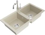 Mexen Mario chiuvetă de granit cu 2 cuve cu baterie de bucătărie Carla, bej - 6504-69-670700-00 (6504-69-670700-00)