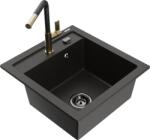 Mexen Vito chiuvetă de granit cu 1 compartiment cu baterie de bucătărie Flora, negru/auriu metalizat - 6503-75-670401-57-B (6503-75-670401-57-B)