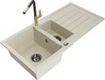 Mexen Andres chiuvetă de granit cu 1, 5 cuve cu scurgător și baterie de bucătărie Flora, bej - 6515-69-670401-57-B (6515-69-670401-57-B)