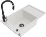 Mexen Elias chiuvetă granit 1-cameră cu picurător și baterie de bucătărie Savita, alb - 6511-20-672601-70 (6511-20-672601-70)