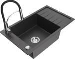 Mexen Elias chiuvetă de granit cu 1 compartiment, cu scurgător și baterie de bucătărie Aster, neagră cu pete (6511-76-73450-07)