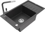 Mexen Elias chiuvetă de granit cu 1 cuvă și scurgător, cu baterie de bucătărie Flora, negru cu pete - 6511-76-670401-08 (6511-76-670401-08)