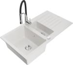 Mexen Matias Chiuvetă de granit de 1, 5 compartiment cu picurător și baterie de bucătărie Aster, Albă - 6502-20-73450-07 (6502-20-73450-07)
