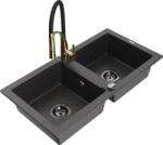 Mexen Mario chiuvetă din granit cu 2 compartimente cu baterie de bucătărie Aster, negru înstelat - 6504-76-73450-57-B (6504-76-73450-57-B)
