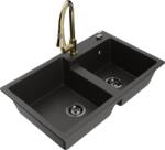 Mexen Tomas chiuvetă de granit cu 2 compartimente cu baterie de bucătărie Elia, negru/auriu metalic - 6516-75-670101-50-B (6516-75-670101-50-B)