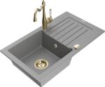 Mexen Pablo chiuvetă din granit cu o singură cuvă cu picurător și baterie de bucătărie Carla, gri - 6510-71-670700-50 (6510-71-670700-50)
