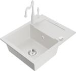Mexen Enzo chiuvetă de granit cu 1 compartiment cu scurgător și baterie bucătărie Carla, alb - 6506-20-670700-20 (6506-20-670700-20)