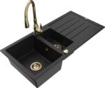 Mexen Andres chiuvetă din granit cu 1, 5 cuve cu scurgător și baterie de bucătărie Savita, negru - 6515-77-672601-50 (6515-77-672601-50)