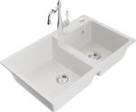 Mexen Tomas chiuvetă de granit cu 2 compartimente cu baterie de bucătărie Carla, albă - 6516-20-670700-00 (6516-20-670700-00)